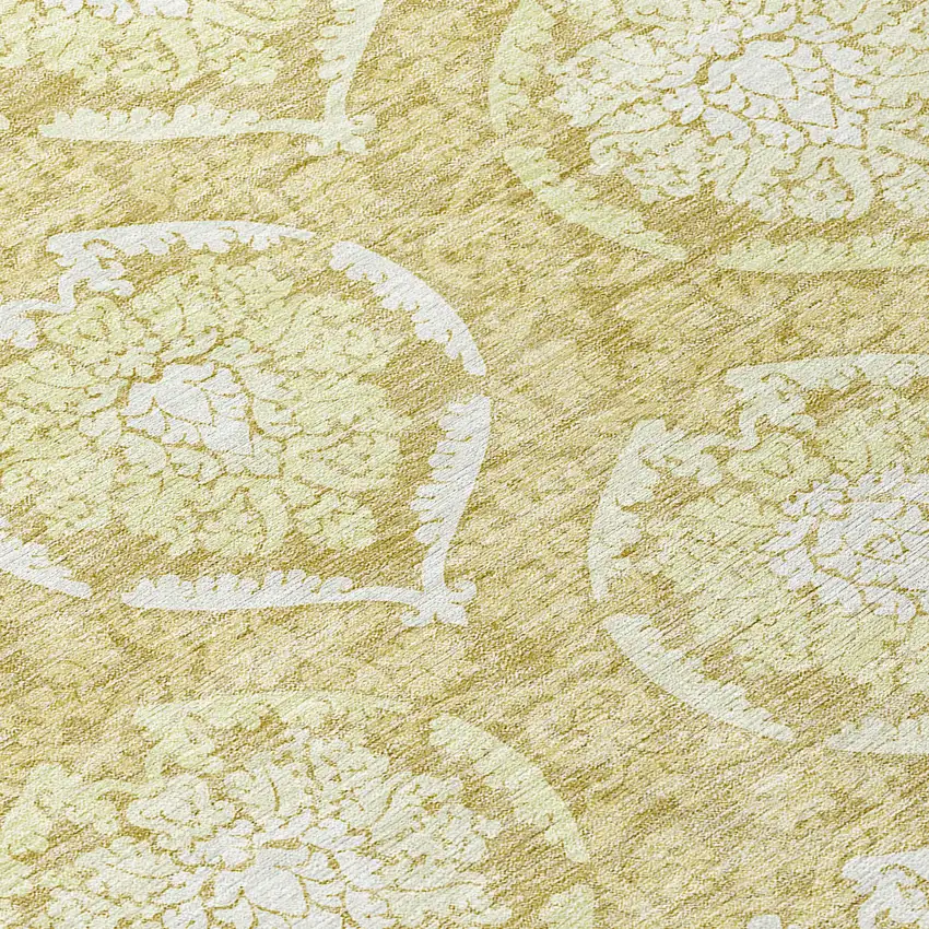 8' Gold Wheat And Ivory Round Medallion Washable Indoor Outdoor Area Rug Photo 8