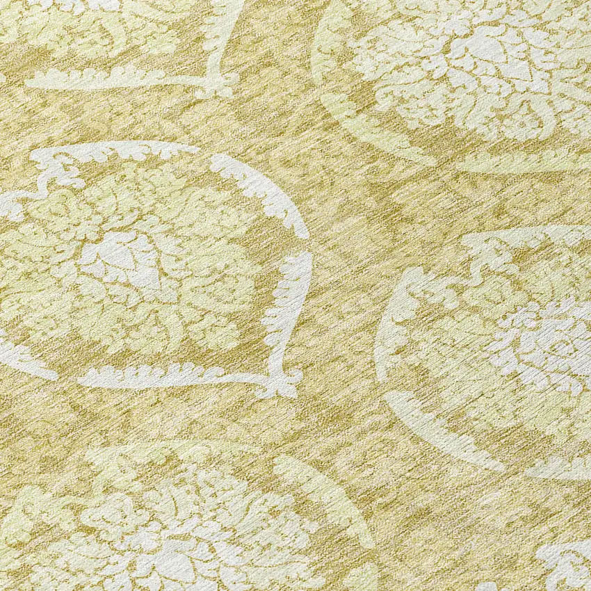 8' Gold Wheat And Ivory Round Medallion Washable Indoor Outdoor Area Rug Photo 8