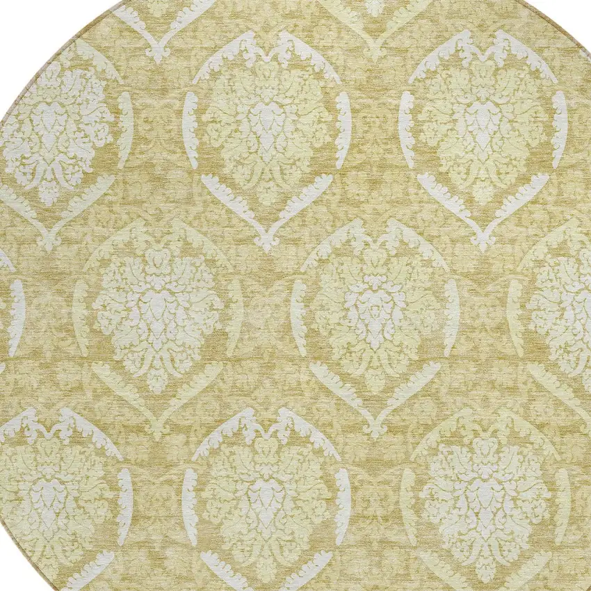 8' Gold Wheat And Ivory Round Medallion Washable Indoor Outdoor Area Rug Photo 4