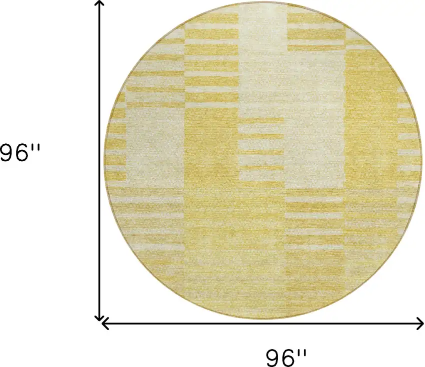 8' Gold Wheat And Ivory Round Striped Washable Indoor Outdoor Area Rug Photo 3