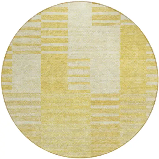 8' Gold Wheat And Ivory Round Striped Washable Indoor Outdoor Area Rug Photo 2