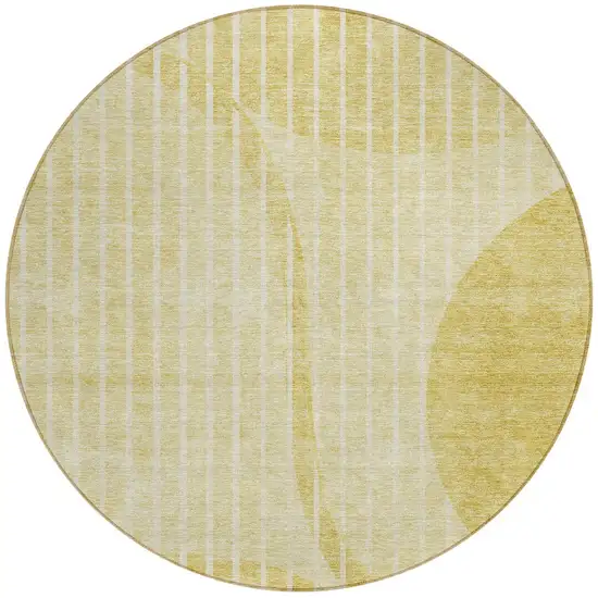 8' Gold Wheat And Ivory Round Striped Washable Indoor Outdoor Area Rug Photo 4