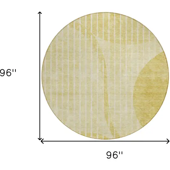 8' Gold Wheat And Ivory Round Striped Washable Indoor Outdoor Area Rug Photo 9