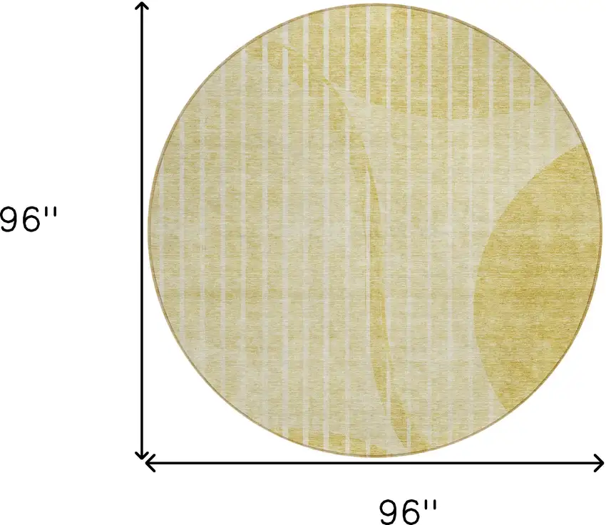 8' Gold Wheat And Ivory Round Striped Washable Indoor Outdoor Area Rug Photo 9