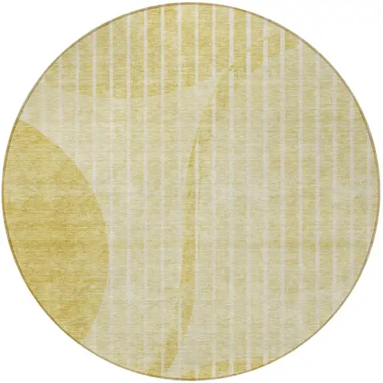 8' Gold Wheat And Ivory Round Striped Washable Indoor Outdoor Area Rug Photo 5