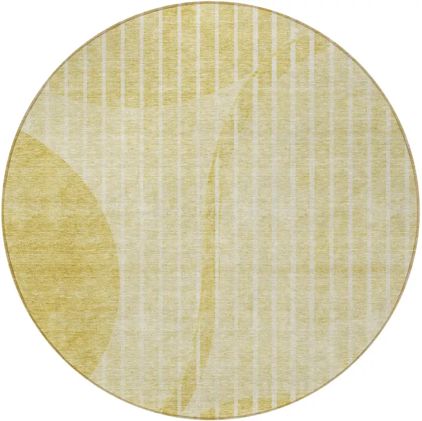 8' Gold Wheat And Ivory Round Striped Washable Indoor Outdoor Area Rug Photo 5