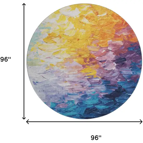 8' Gold Yellow And Teal Abstract Washable Round Rug With UV Protection Photo 9