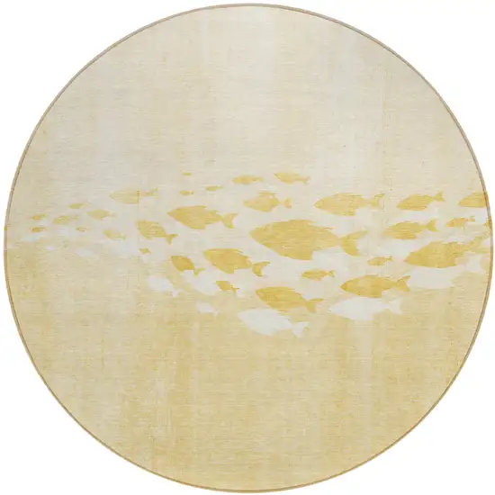 8' Gold Yellow And Wheat Round Nautical Washable Indoor Outdoor Area Rug Photo 1