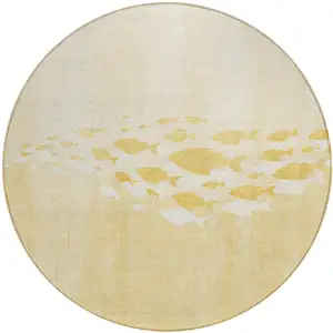Photo of 8' Gold Yellow And Wheat Round Nautical Washable Indoor Outdoor Area Rug