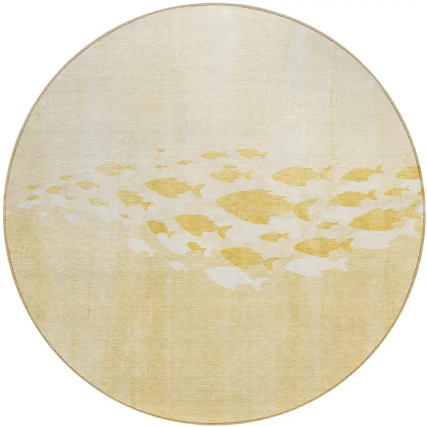 8' Gold Yellow And Wheat Round Nautical Washable Indoor Outdoor Area Rug Photo 1