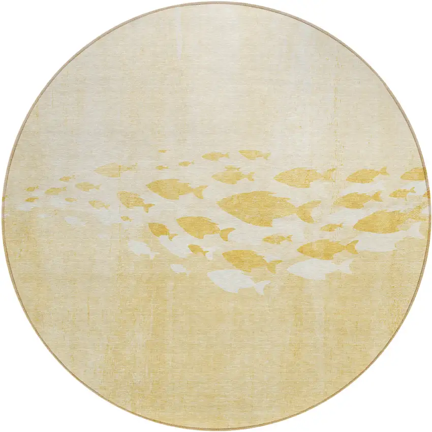 8' Gold Yellow And Wheat Round Nautical Washable Indoor Outdoor Area Rug Photo 1