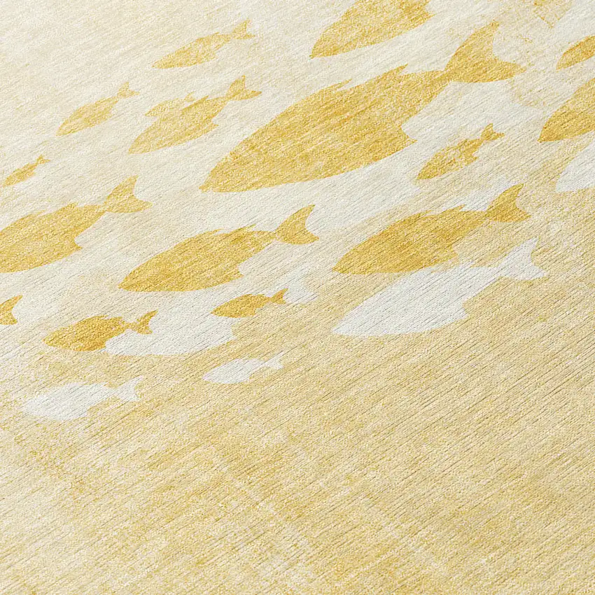 8' Gold Yellow And Wheat Round Nautical Washable Indoor Outdoor Area Rug Photo 8