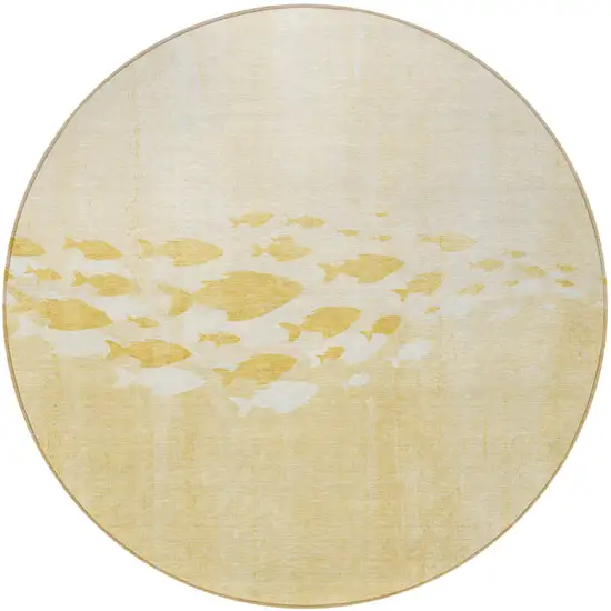 8' Gold Yellow And Wheat Round Nautical Washable Indoor Outdoor Area Rug Photo 5