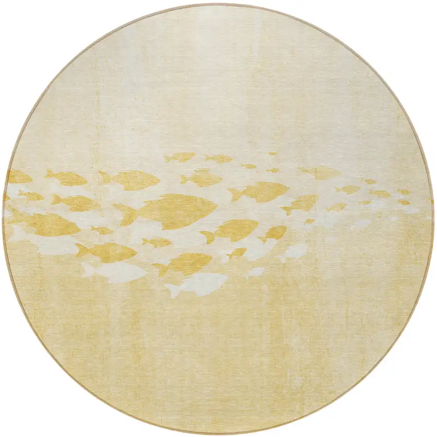 8' Gold Yellow And Wheat Round Nautical Washable Indoor Outdoor Area Rug Photo 5