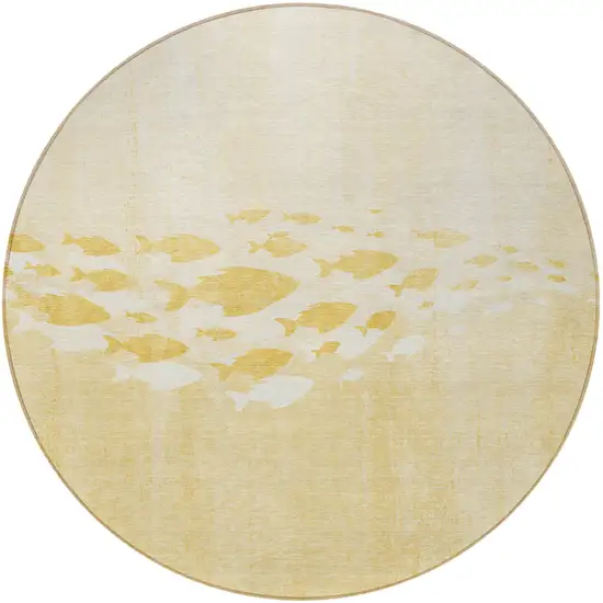 8' Gold Yellow And Wheat Round Nautical Washable Indoor Outdoor Area Rug Photo 5