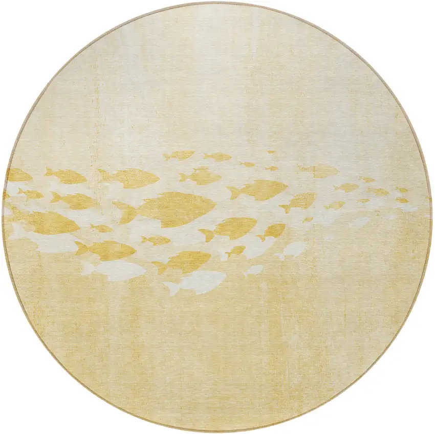 8' Gold Yellow And Wheat Round Nautical Washable Indoor Outdoor Area Rug Photo 5