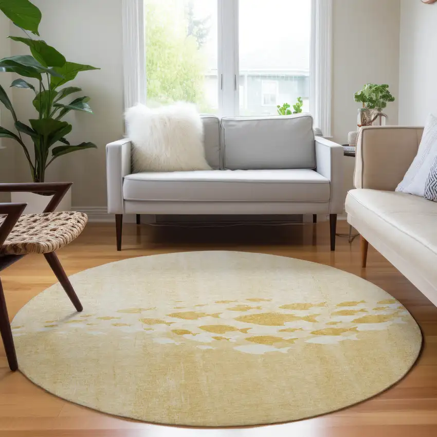 8' Gold Yellow And Wheat Round Nautical Washable Indoor Outdoor Area Rug Photo 6