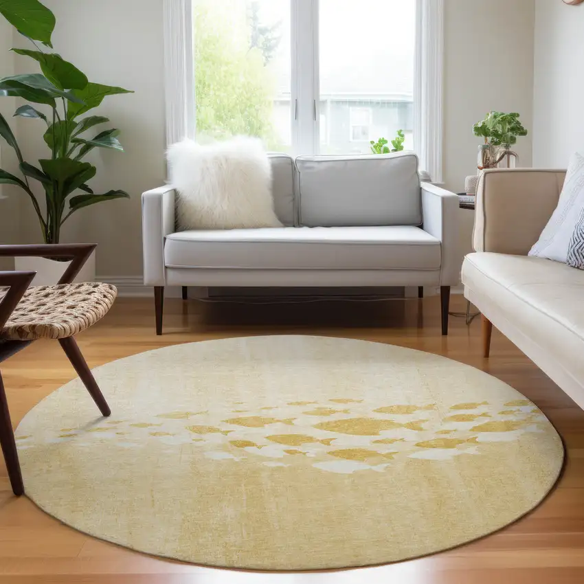 8' Gold Yellow And Wheat Round Nautical Washable Indoor Outdoor Area Rug Photo 6