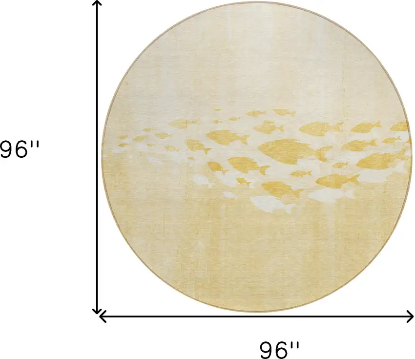 8' Gold Yellow And Wheat Round Nautical Washable Indoor Outdoor Area Rug Photo 3