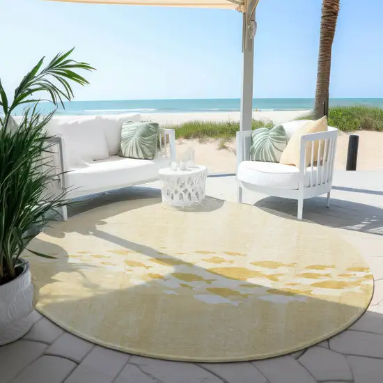 8' Gold Yellow And Wheat Round Nautical Washable Indoor Outdoor Area Rug Photo 5