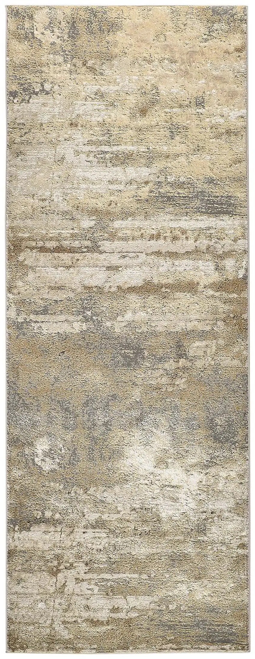 8' Gold and Ivory Abstract Power Loom Runner Rug Photo 4