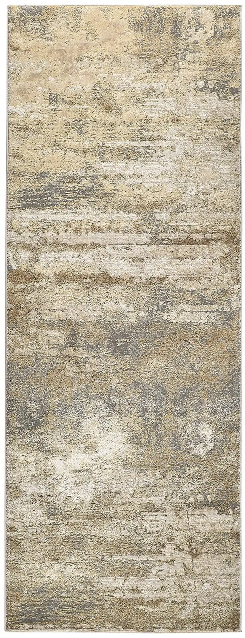 8' Gold and Ivory Abstract Power Loom Runner Rug Photo 2