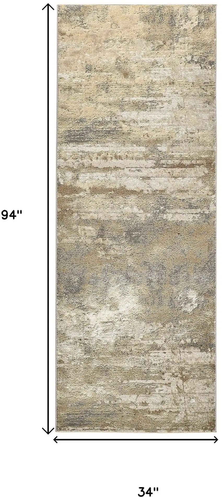8' Gold and Ivory Abstract Power Loom Runner Rug Photo 3
