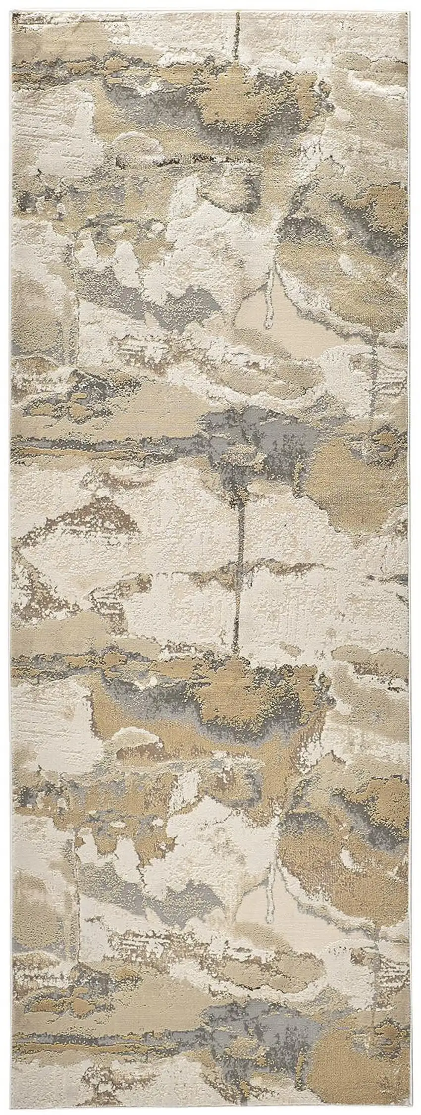 8' Gold and Ivory Abstract Power Loom Runner Rug Photo 4