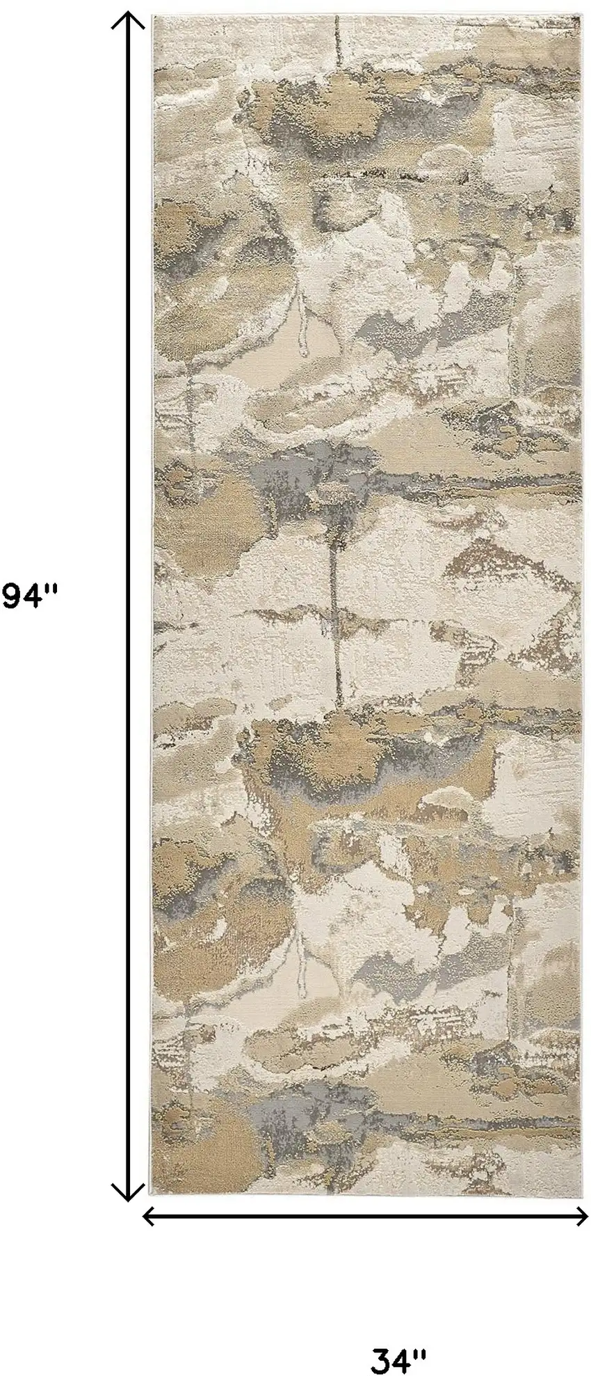8' Gold and Ivory Abstract Power Loom Runner Rug Photo 3