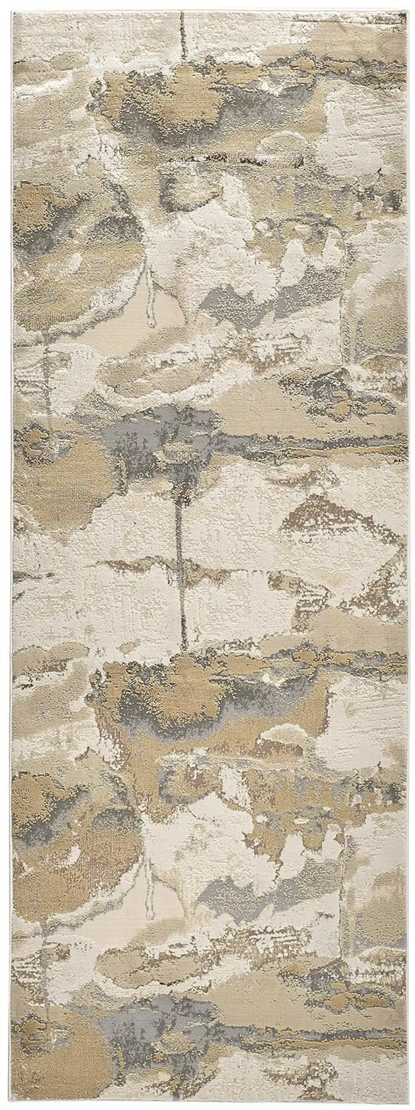 8' Gold and Ivory Abstract Power Loom Runner Rug Photo 2