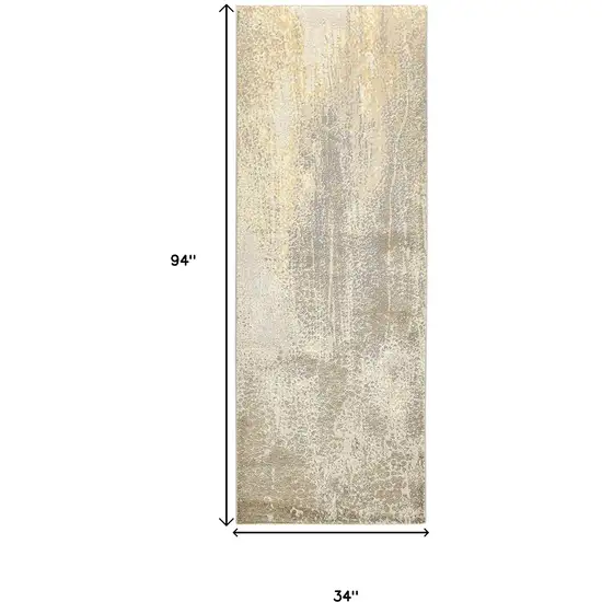 8' Gold Gray And Ivory Abstract Runner Rug Photo 3