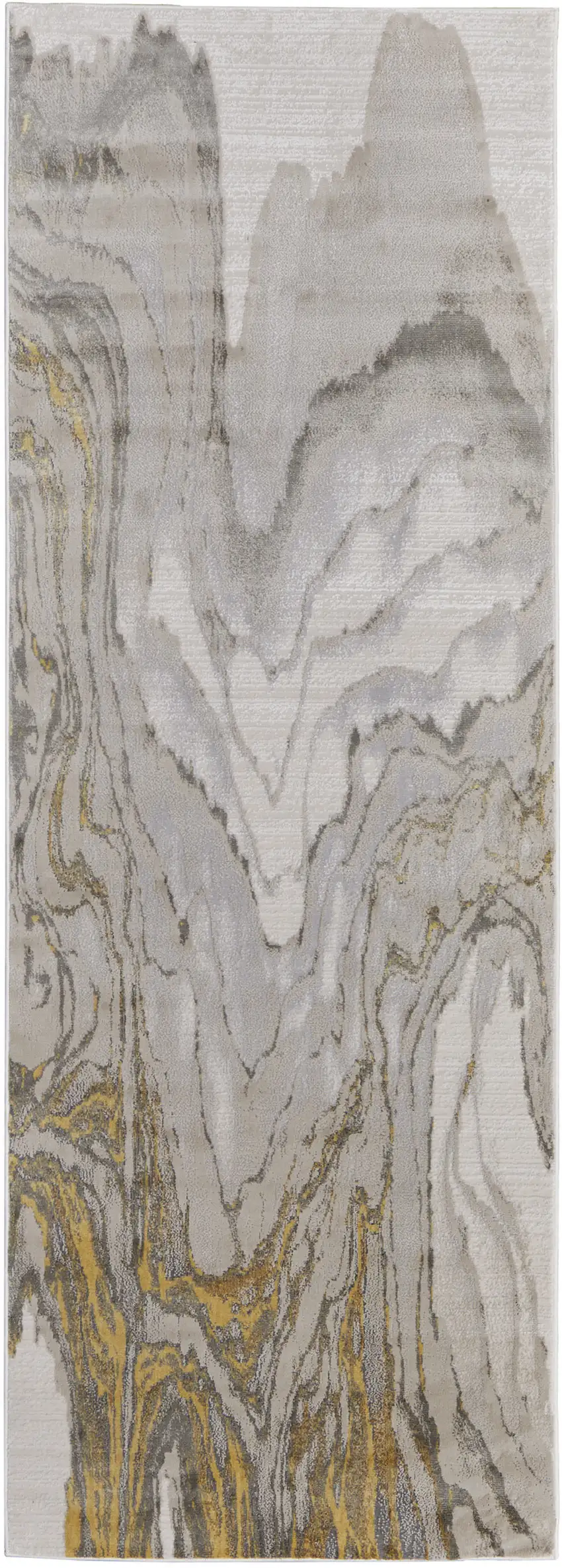 8' Gold and Ivory Abstract Runner Rug Photo 4