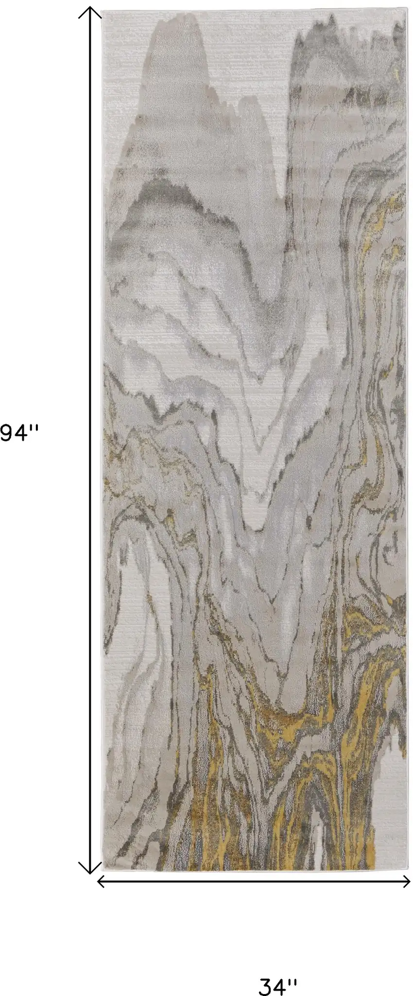 8' Gold and Ivory Abstract Runner Rug Photo 3