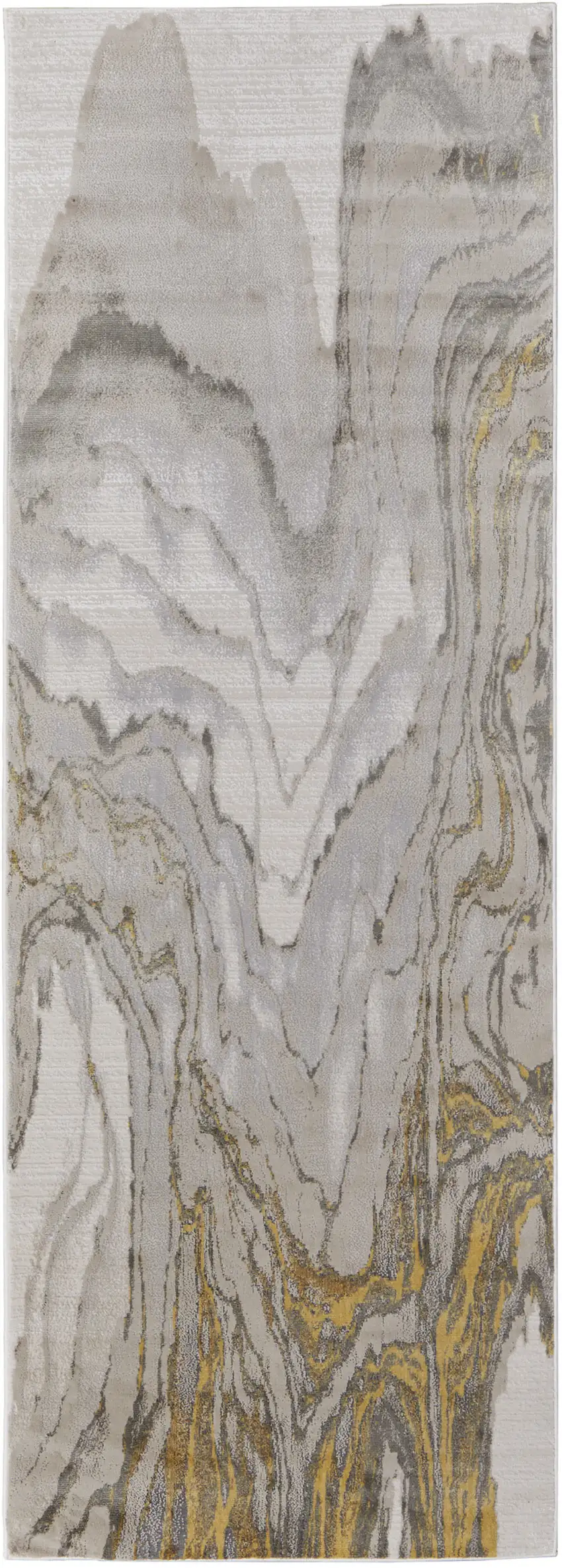 8' Gold and Ivory Abstract Runner Rug Photo 2