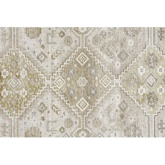 8' Gold and Ivory Floral Runner Rug Photo 2