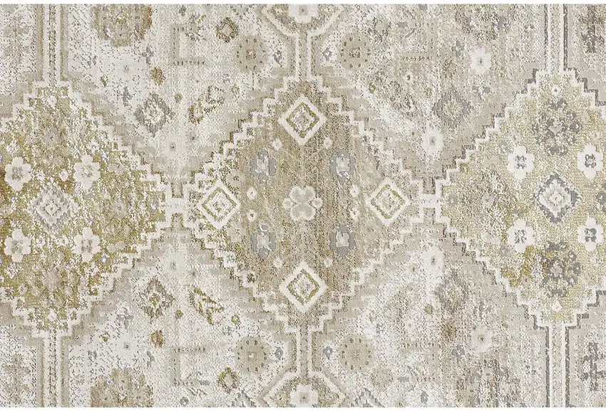 8' Gold and Ivory Floral Runner Rug Photo 2