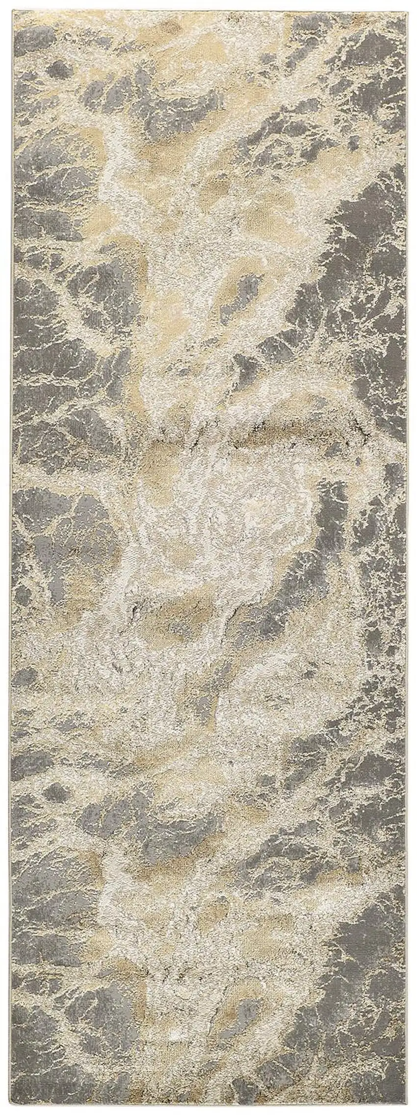 8' Gold and Ivory Marble Power Loom Runner Rug Photo 2