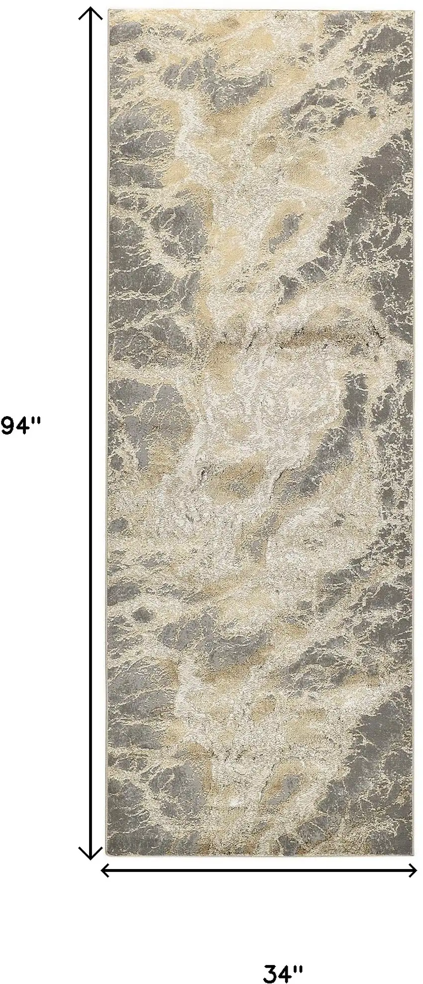 8' Gold and Ivory Marble Power Loom Runner Rug Photo 3