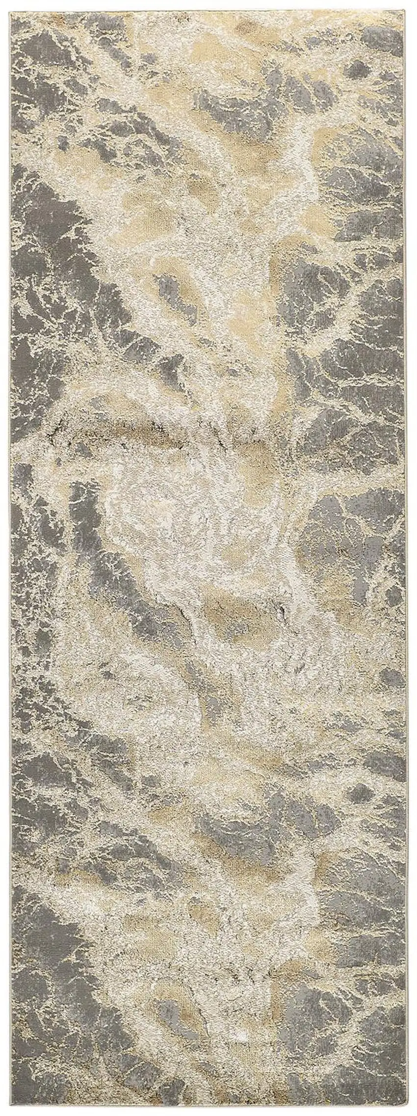 8' Gold and Ivory Marble Power Loom Runner Rug Photo 4