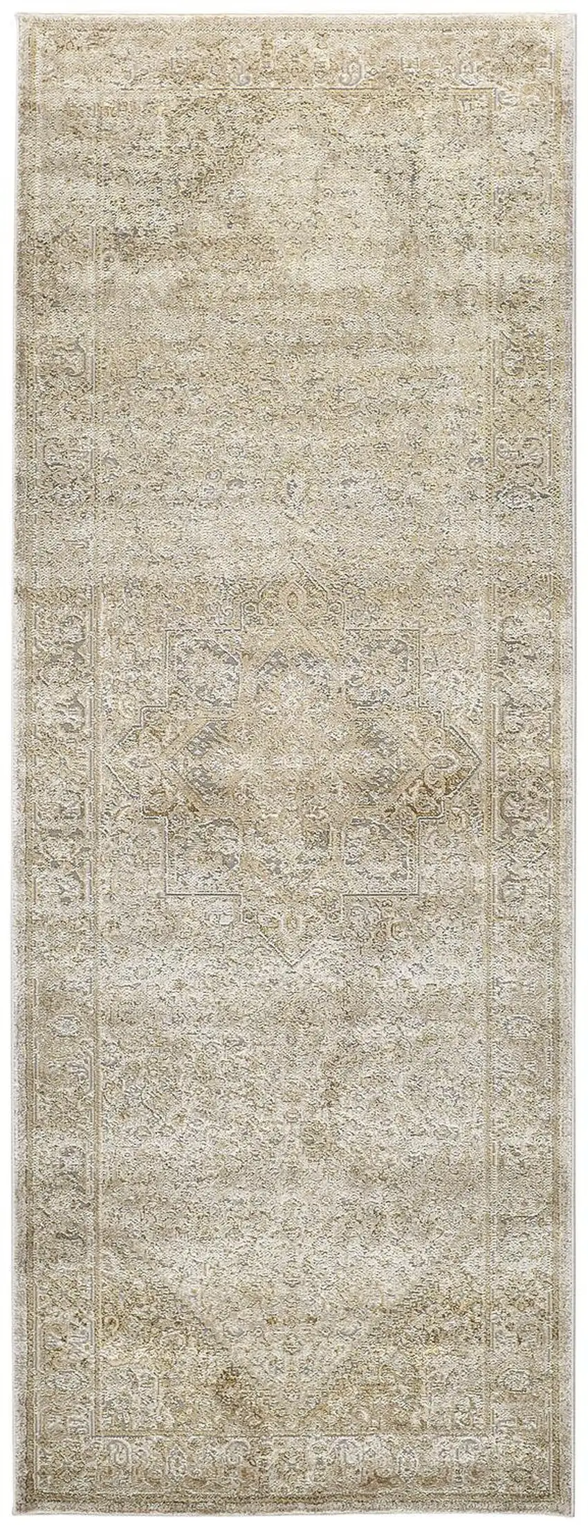 8' Gold and Ivory Medallion Power Loom Runner Rug Photo 4