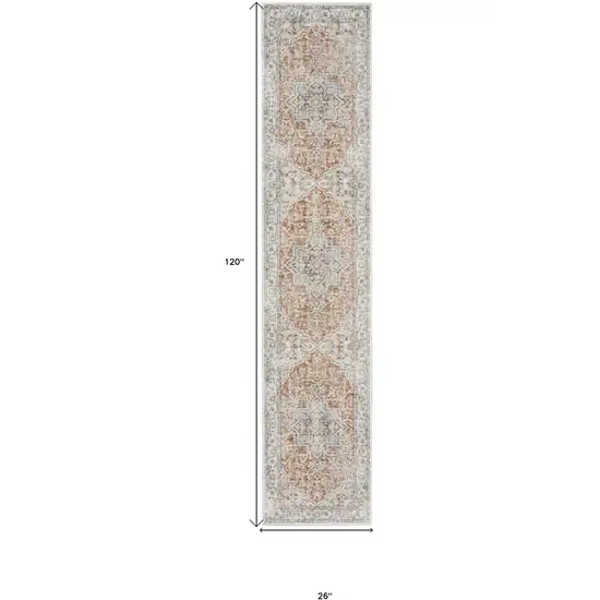 10' Gold and Ivory Oriental Power Loom Washable Runner Rug Photo 6
