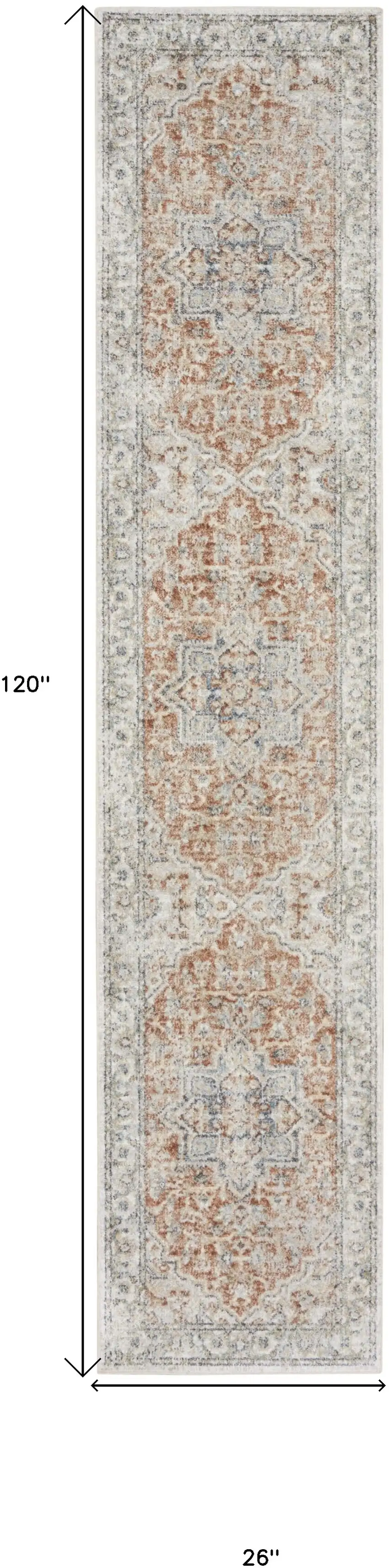 10' Gold and Ivory Oriental Power Loom Washable Runner Rug Photo 6