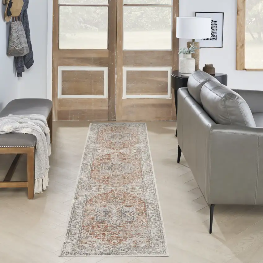 10' Gold and Ivory Oriental Power Loom Washable Runner Rug Photo 5