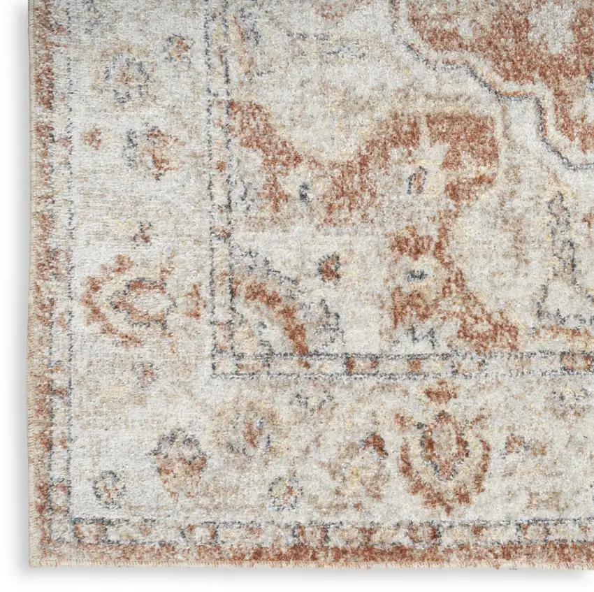 10' Gold and Ivory Oriental Power Loom Washable Runner Rug Photo 8