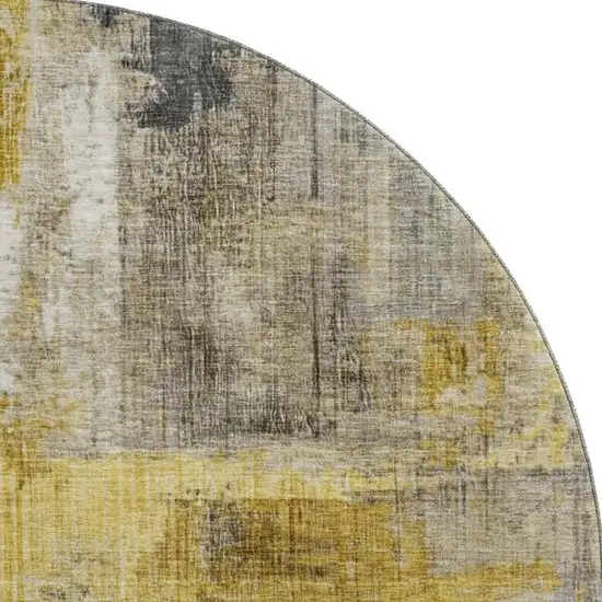 8' Granite Gray And Gold Abstract Washable Round Rug With UV Protection Photo 2