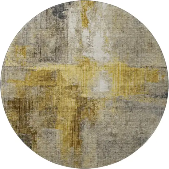 8' Granite Gray And Gold Abstract Washable Round Rug With UV Protection Photo 3