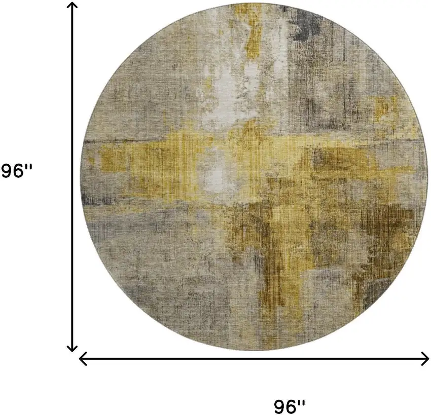 8' Granite Gray And Gold Abstract Washable Round Rug With UV Protection Photo 9