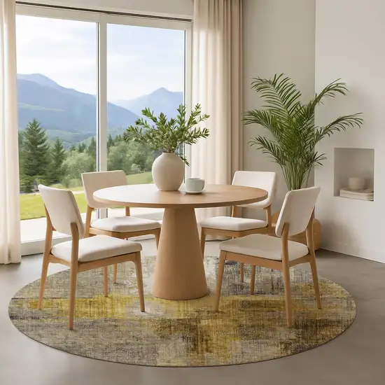 8' Granite Gray And Gold Abstract Washable Round Rug With UV Protection Photo 4