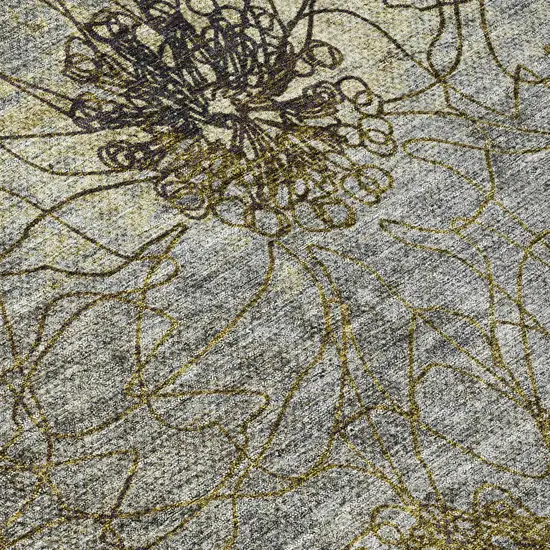 8' Granite Gray And Gold Round Floral Washable Indoor Outdoor Area Rug Photo 8