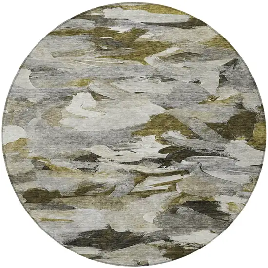8' Granite Gray And Green Round Abstract Washable Indoor Outdoor Area Rug Photo 7